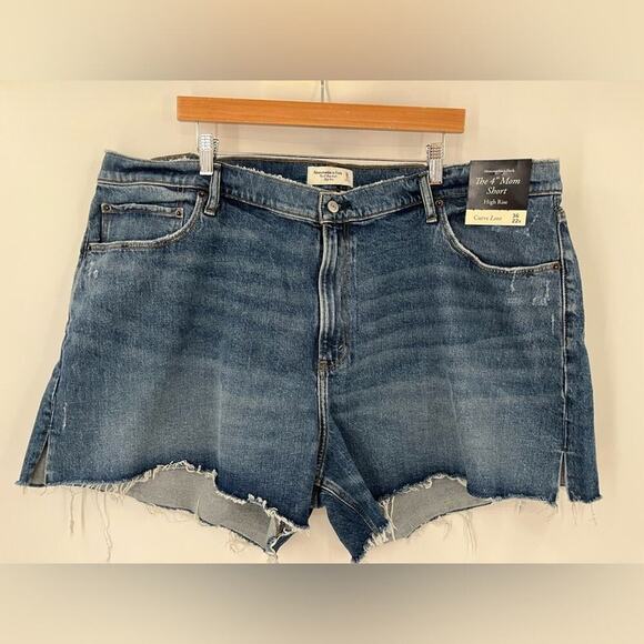 NWT A&F 22 PLUS 4” Mom Short Curve Love Dark 36/22 high rise 0853 - Picture 2 of 12